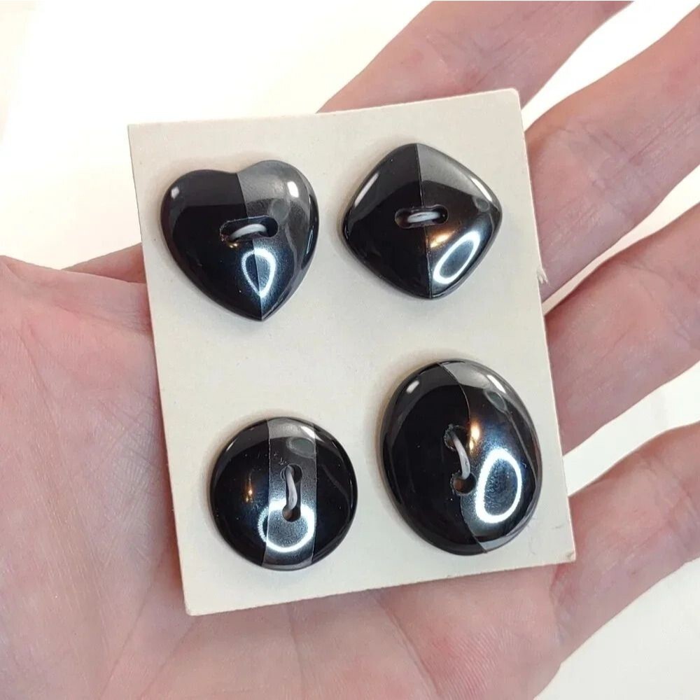 Onyx Metal Buttons lot of 4 Heart Oval Circle and Square Vintage
